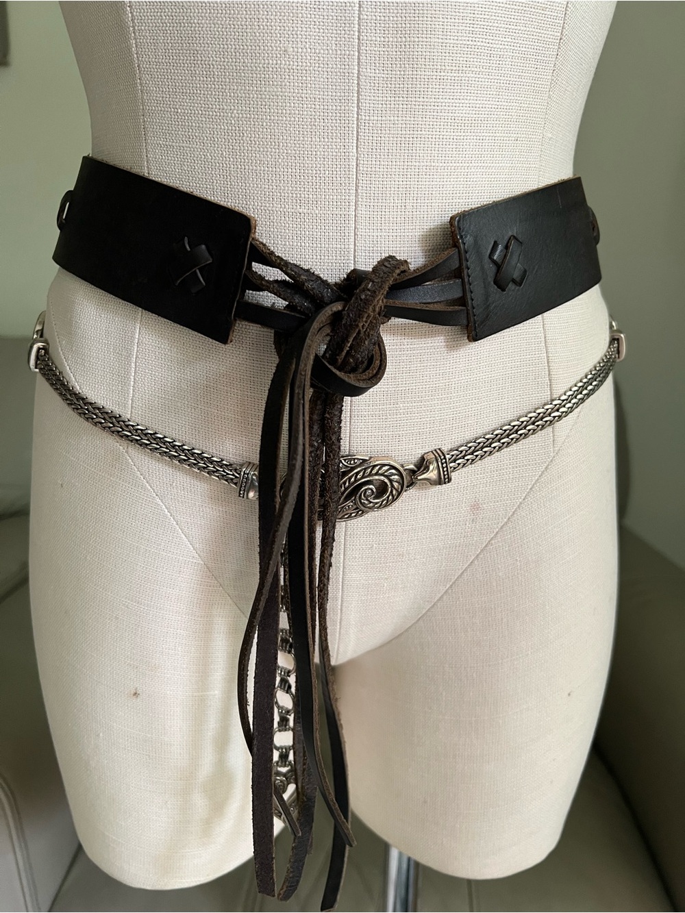 Vintage GAP Leather Belt Italy Made Boho Western Tie Front Tassels Cowgirl Chic